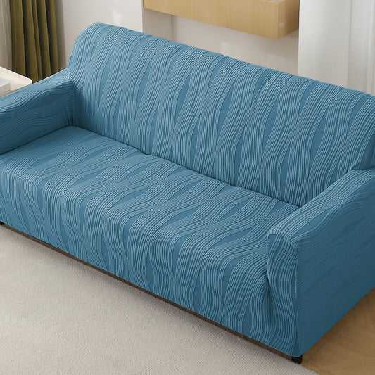 Nestiva Series 200gsm Knitting Jacquard Sofa Cover 1/2/3/4 Seater Fully Covered, Sea Blue