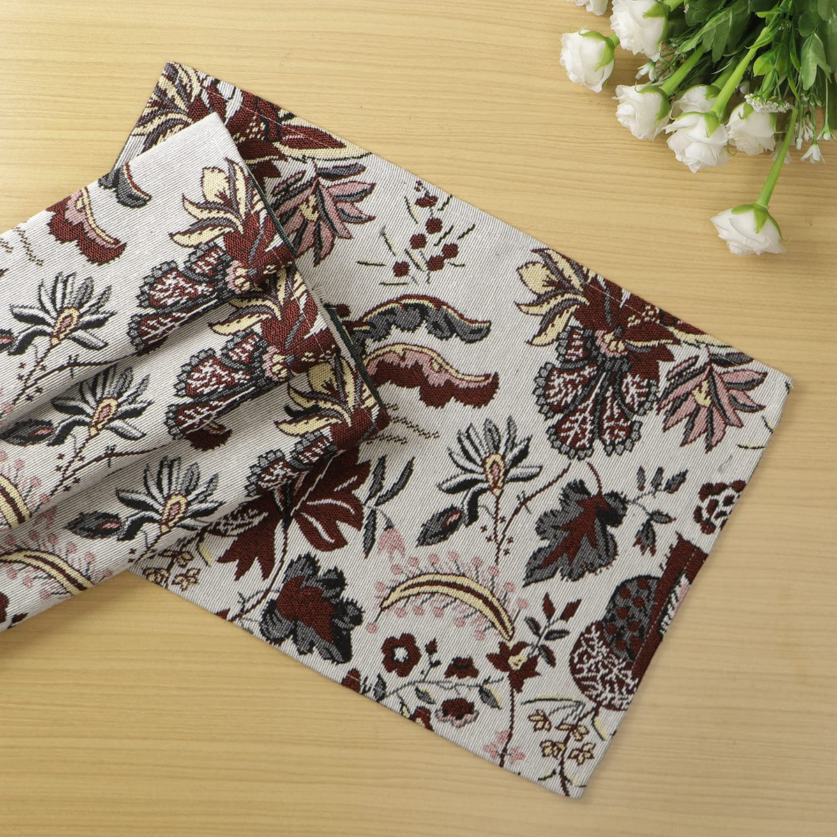 Cotton Jacquard Dining Table Mats, White Spring Flower