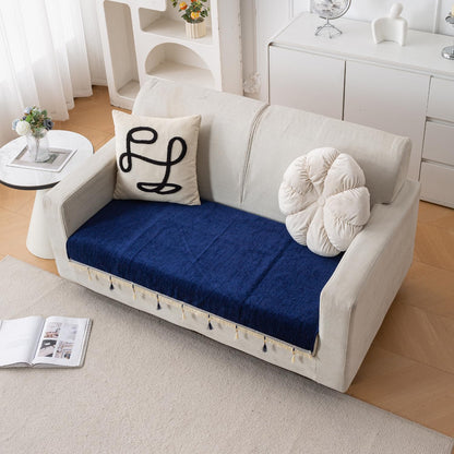 Serenity Tassel Chenille Sofa Cover with Tassel – Sapphire Navy