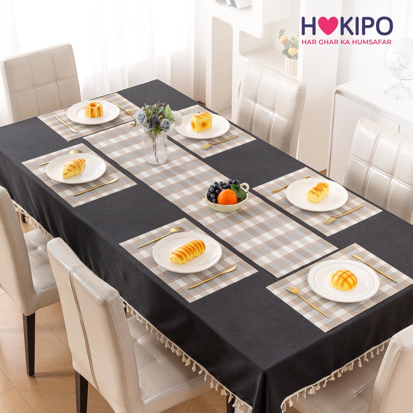 Classic Checks PVC Washable Mats for Dining Table - Stone Brown