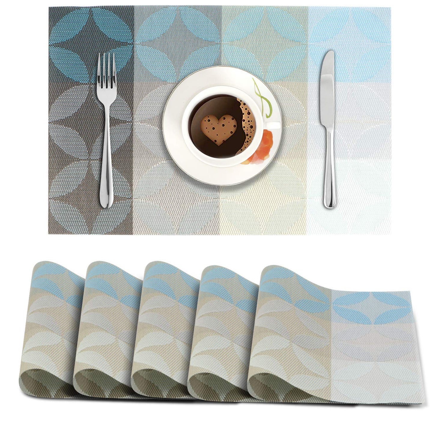 PVC Dining Table Mats, Geometric Blue