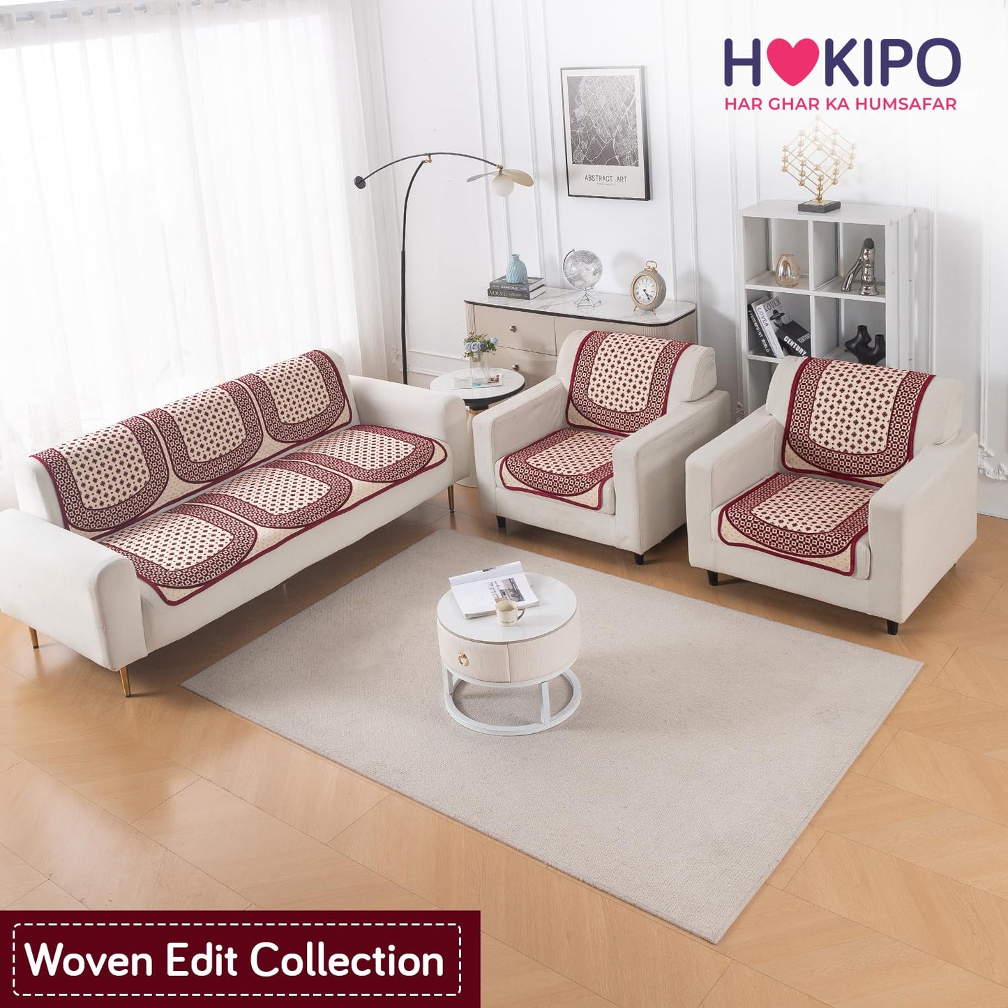 Woven Edit Chenille Jacquard Reversible 5-Seater Sofa Cover (3+1+1), Crimson Mosaic