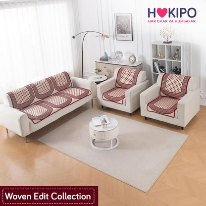 Woven Edit Chenille Jacquard Reversible 5-Seater Sofa Cover (3+1+1), Crimson Mosaic