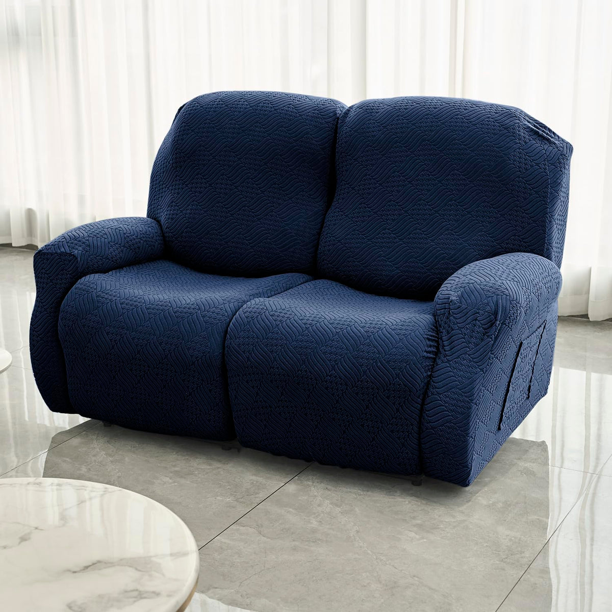 Buy Navy Blue Colour Jacquard 2 Seater Recliner Sofa Cover
