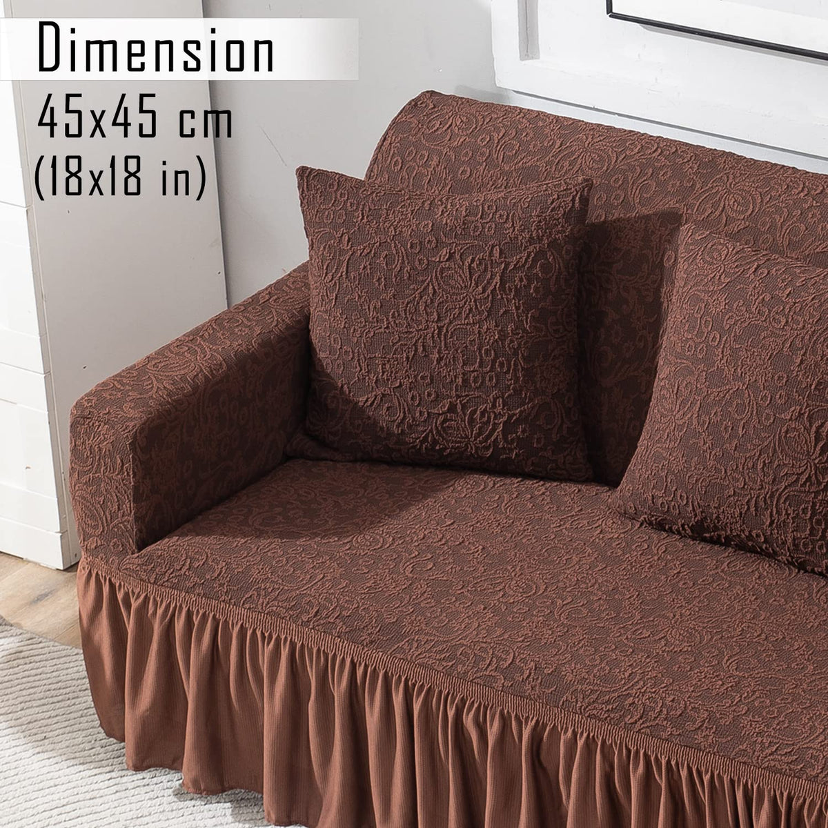 Buy Pecan Brown Colour Woven Jacquard Zippered Square Sofa Pillow Cover Online - Best for sofa or chair Pillows