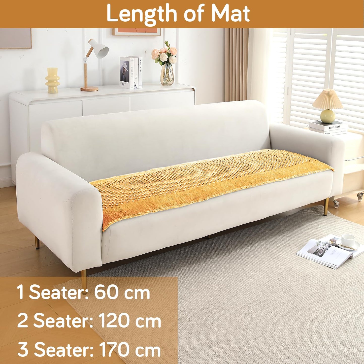 Handloom Made Thick Poly Velvet Reversible Sofa Mat for 1/2/3 Seater, Buff Cream