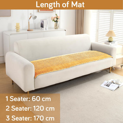 Handloom Made Thick Poly Velvet Reversible Sofa Mat for 1/2/3 Seater, Buff Cream