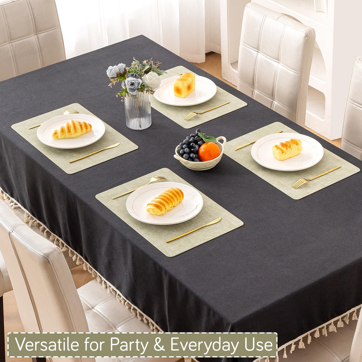 Modern Weaves Royal Luxe Faux Leather Mats for Dining Table - Pristine Green