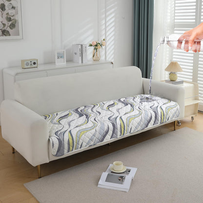 Quilted, Waterproof and Anti-Slip Sofa Cover Mat, Curved Lines Pearl White