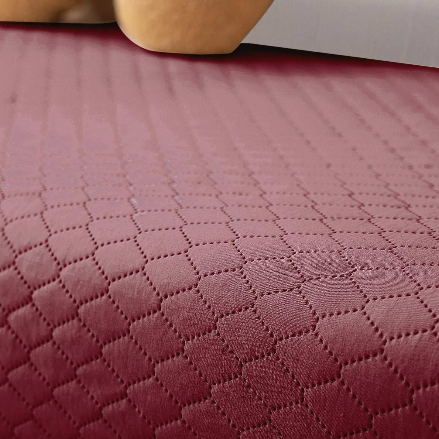 Polyester Quilted Sofa Cover Mats, Mauve Pink