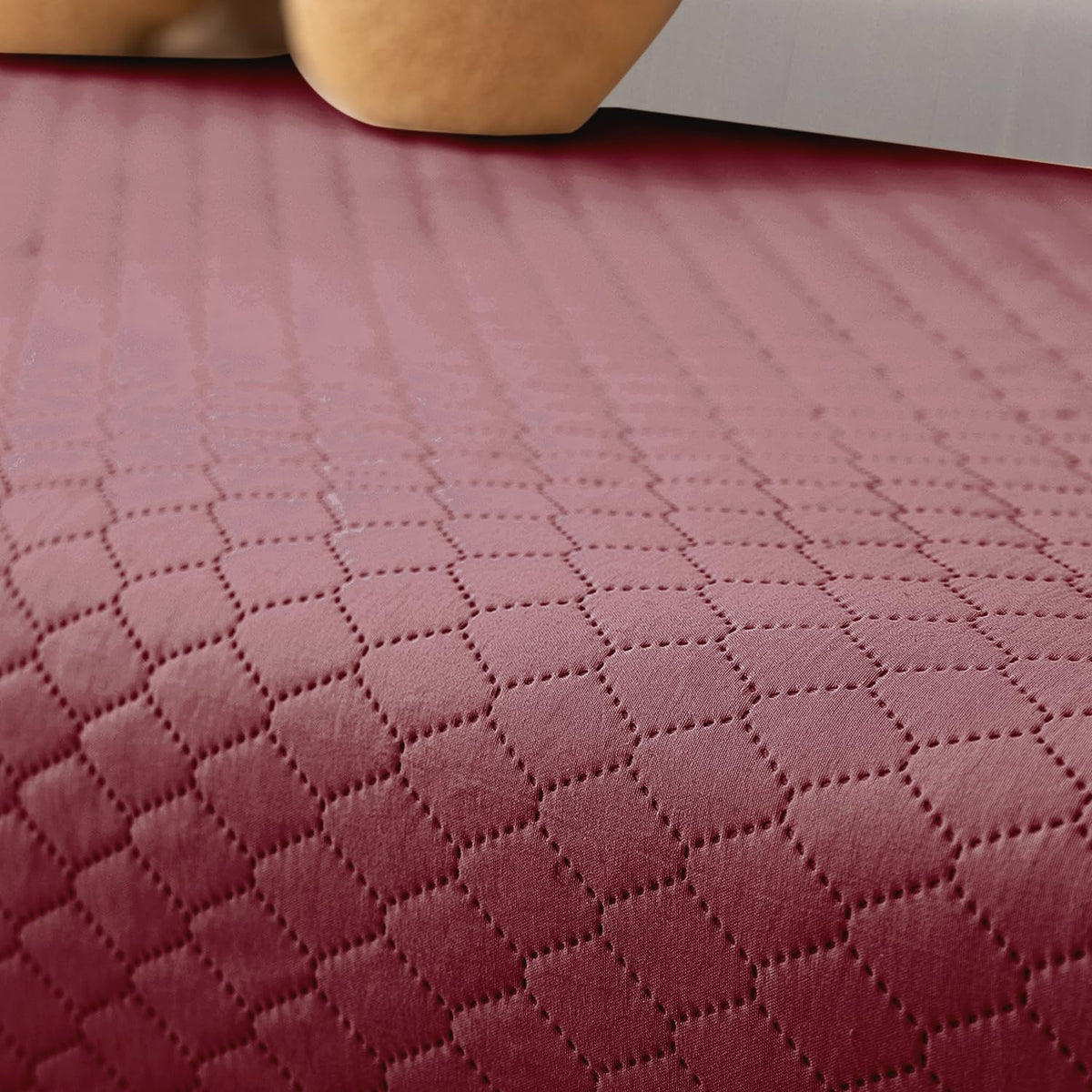 Polyester Quilted Sofa Cover Mats, Mauve Pink