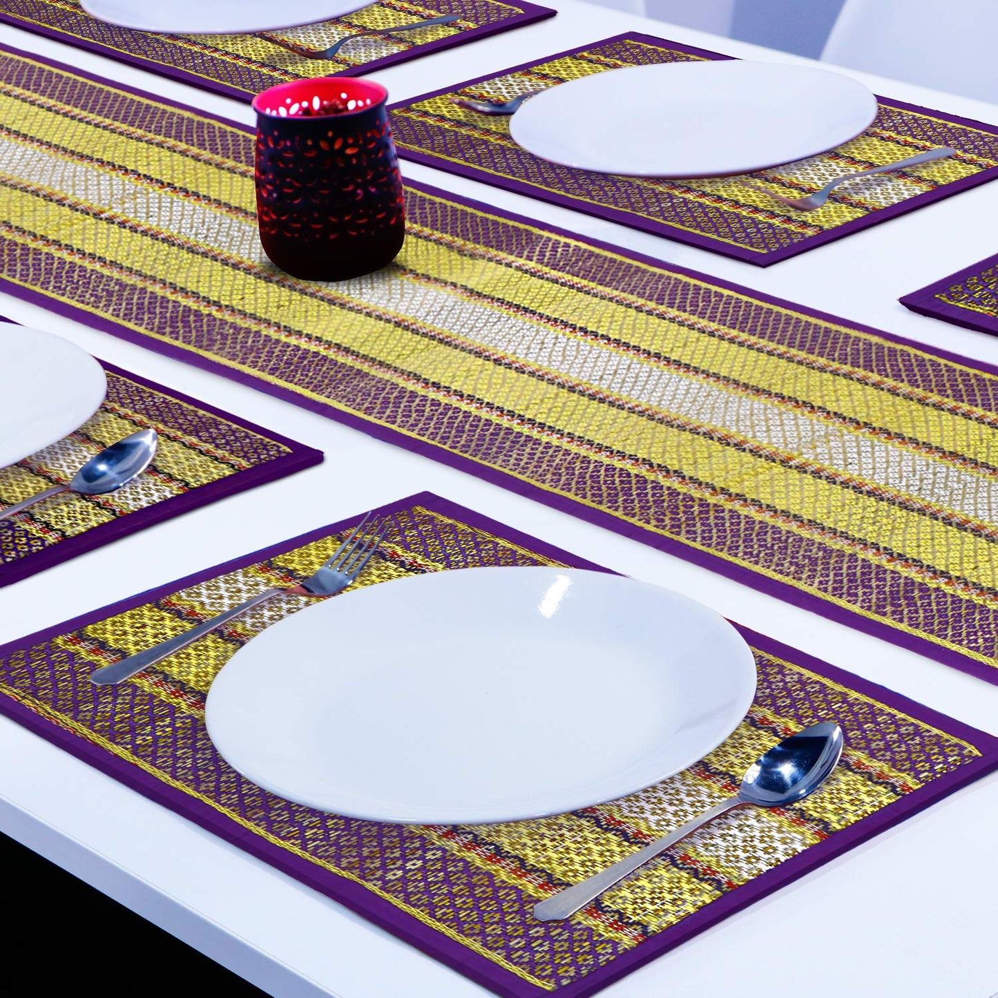 Handmade Madurkathi River Grass Dining Table Mats, Purple