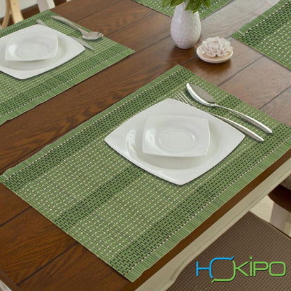 Reversible Bamboo Table Mats For Dining Table, Set Of 6 Placemats, 45X30 Cm, Green