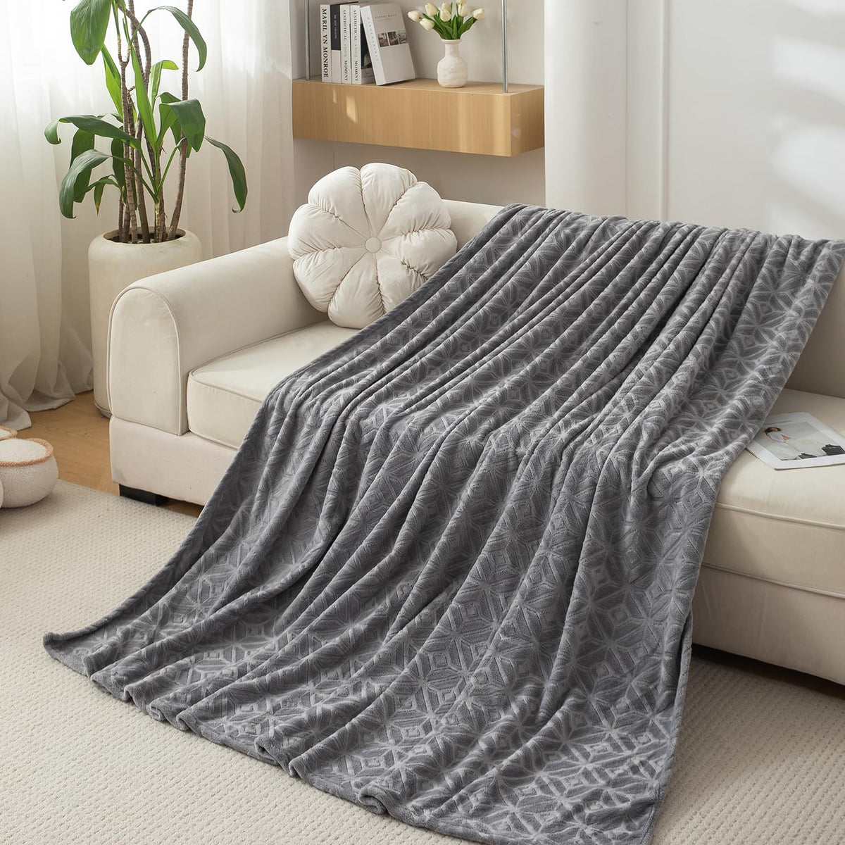 Buy Stylish grey colour AC blanket soft fleece lightweight blanket | HOKIPO