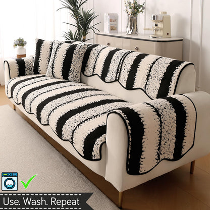Luxury Wavy Anti Slip Plush Sofa Cover Mat, Black