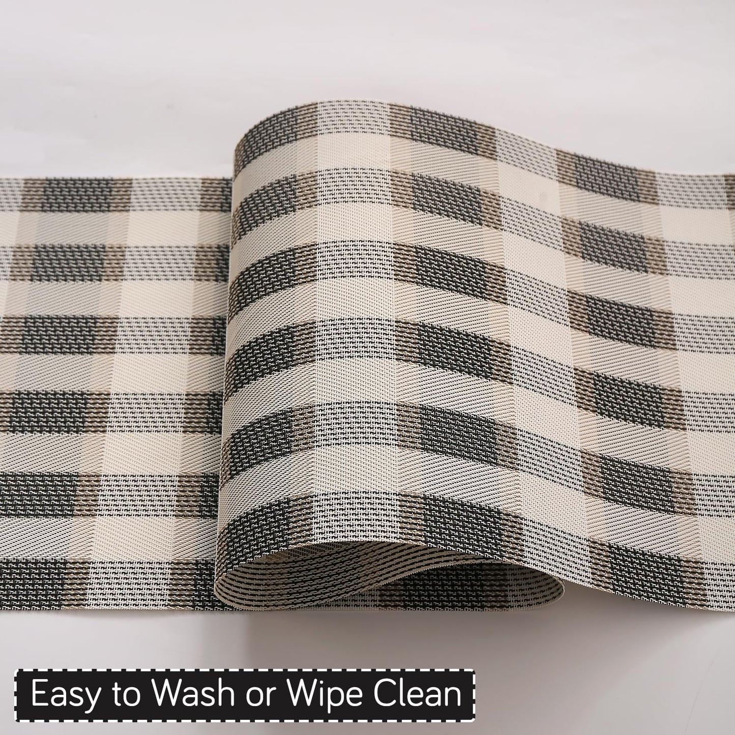 Classic Checks PVC Washable Mats for Dining Table - Sable Black