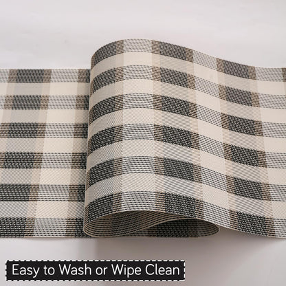 Classic Checks PVC Washable Mats for Dining Table - Sable Black