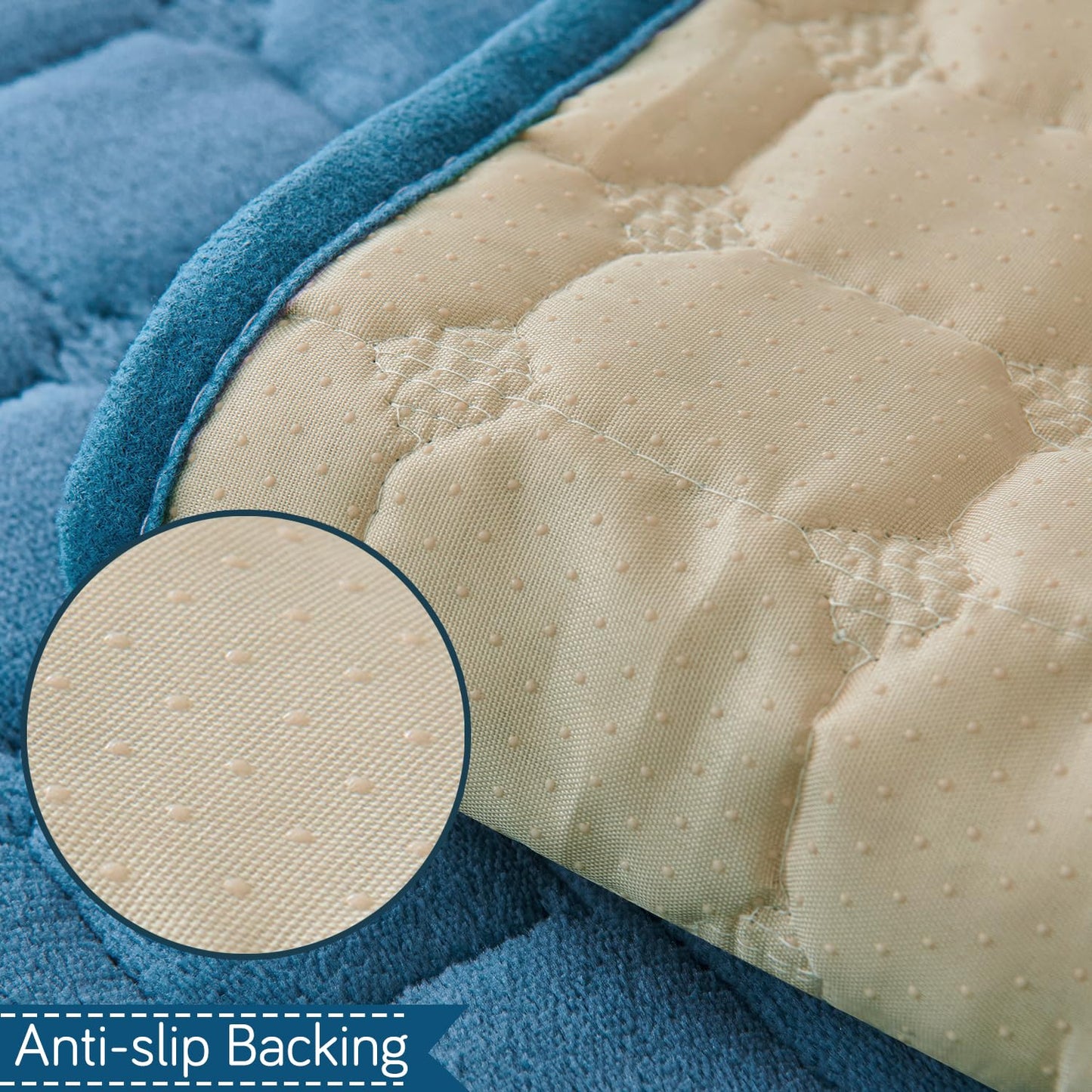 BelleLace Series Imperial Milk Velvet Sofa Cover Mat with Lace Design - Celdaon Blue