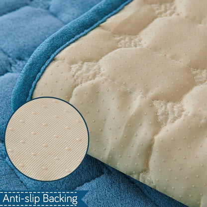 BelleLace Series Imperial Milk Velvet Sofa Cover Mat with Lace Design - Celdaon Blue