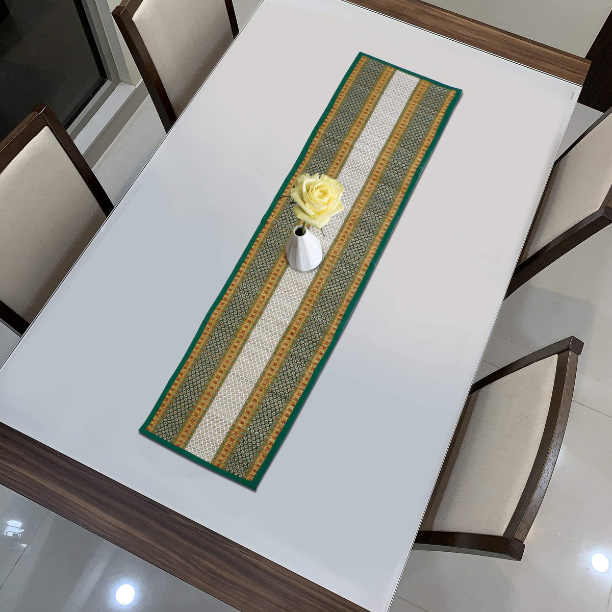 Buy Green Colour Eco-friendly Heat Resistant Handmade Madurkathi Dining Table Runner - HOKIPO | Har Ghar ka Humsafar