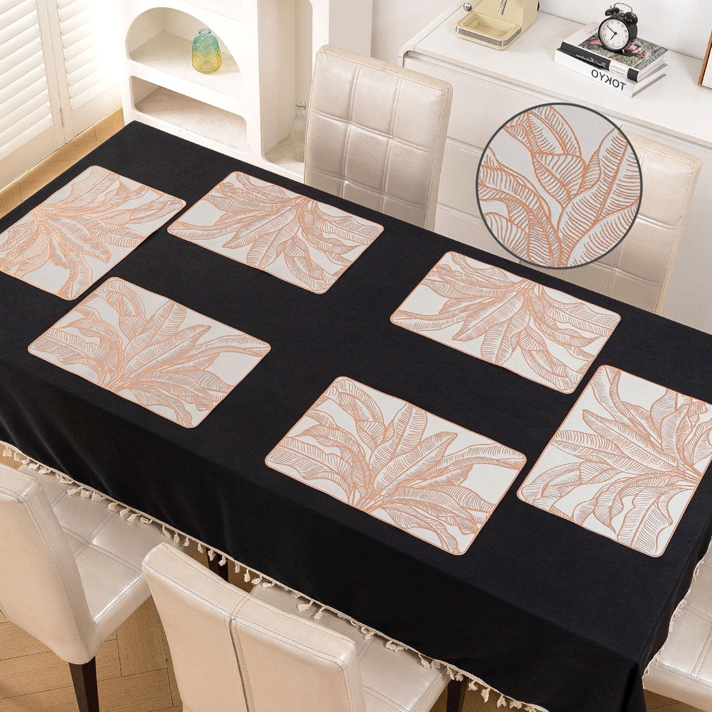 Metallic Glow Shining Mats for Dining Table, Paradise Arch Leaves - Rose Gold