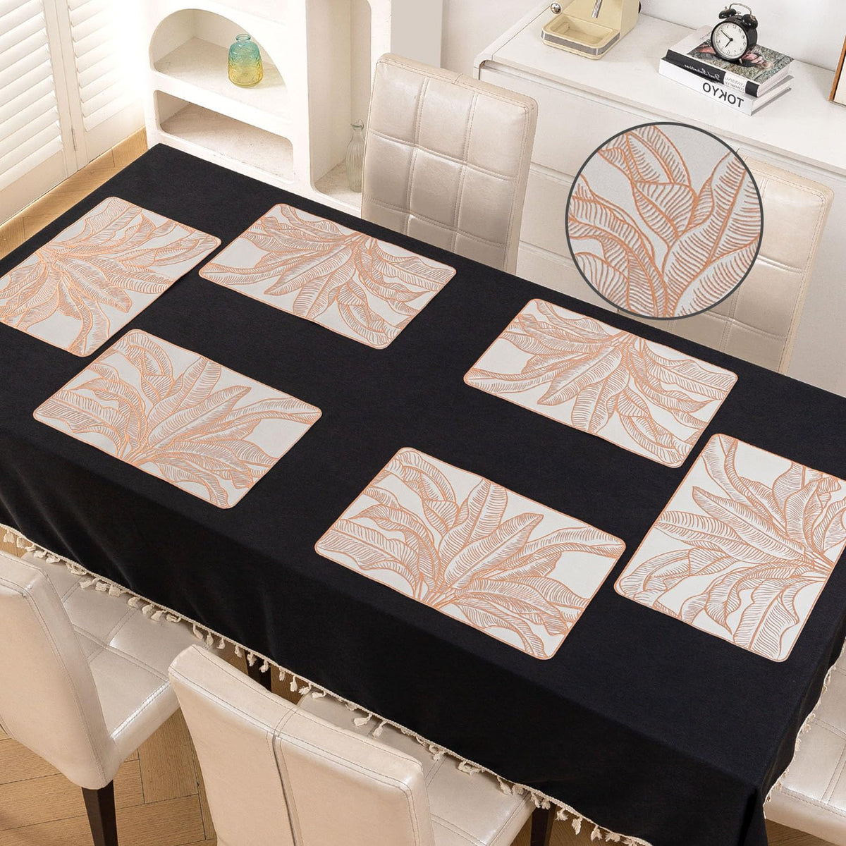 Metallic Glow Shining Mats for Dining Table, Paradise Arch Leaves - Rose Gold