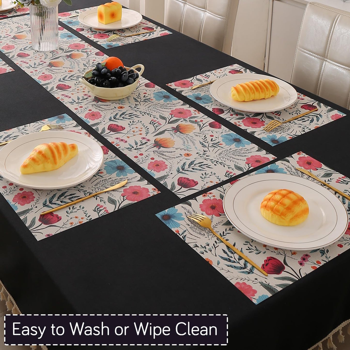 Artistic Flora PVC Washable Mats for Dining Table - Cosmos