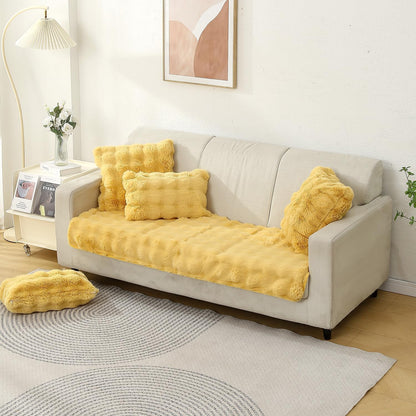 Buy cute Honey Yellow colour Zippered faux rabbit fur Sofa Cushion Covers