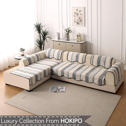 Luxury Wavy Mat with Anti Slip Backing  L Shape Sofa Cover Seat Mat - Pewter Grey