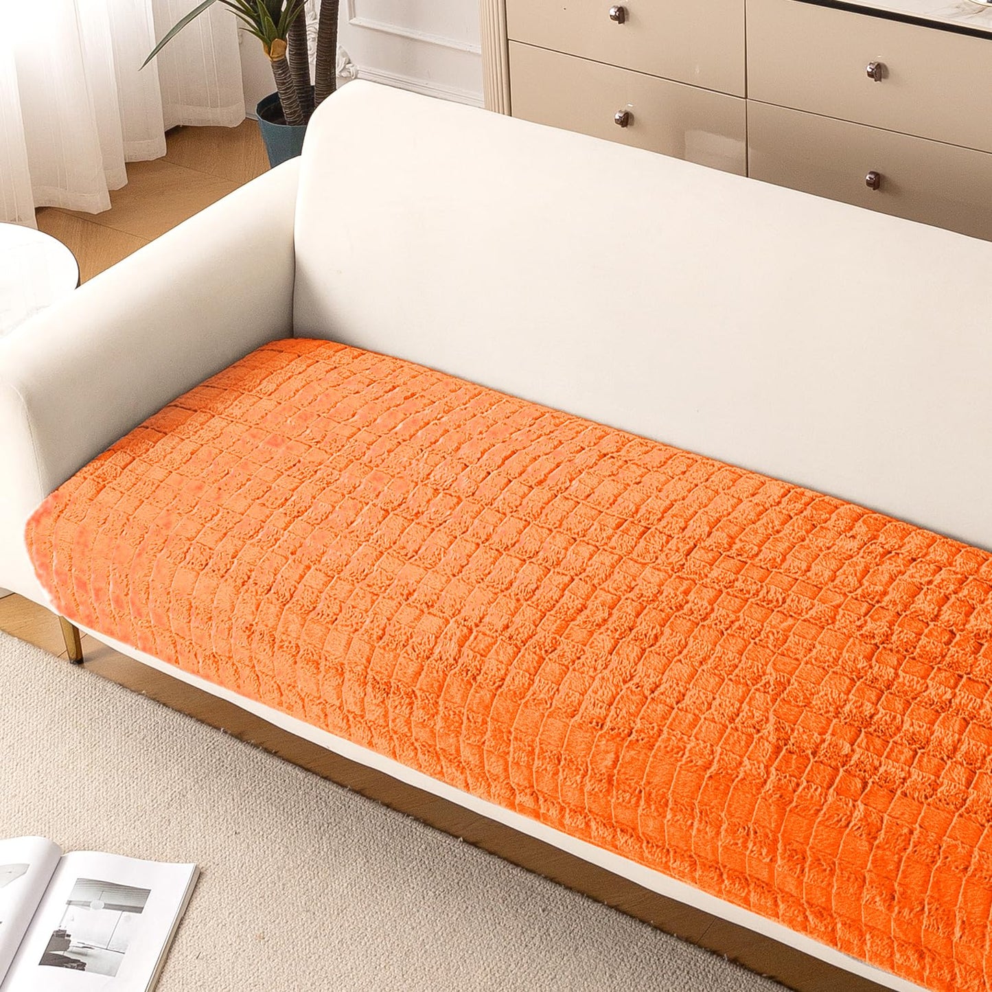 Premium Plush Anti Slip Sofa Cover Mat, Orange