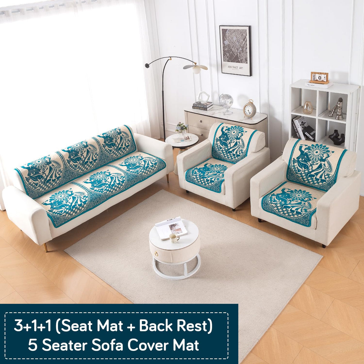 Woven Edit Chenille Jacquard Reversible 5-Seater Sofa Cover (3+1+1), Royal Rhythm