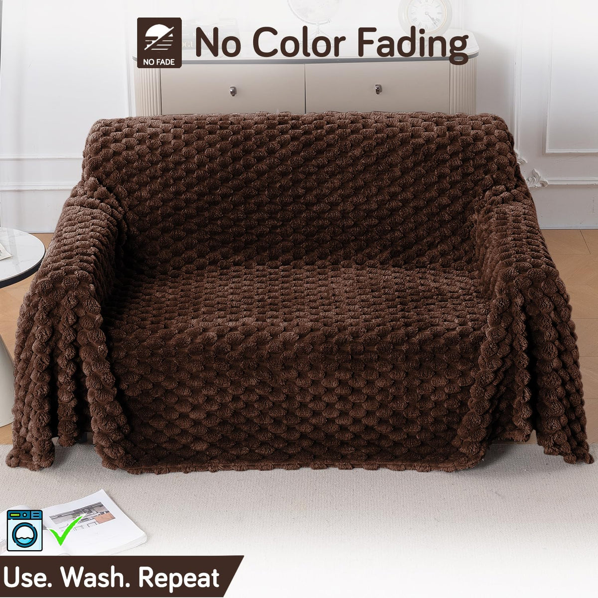 Luxury Rabbit Wool Plush Sofa Fluffy Throw, Dark Chocolate