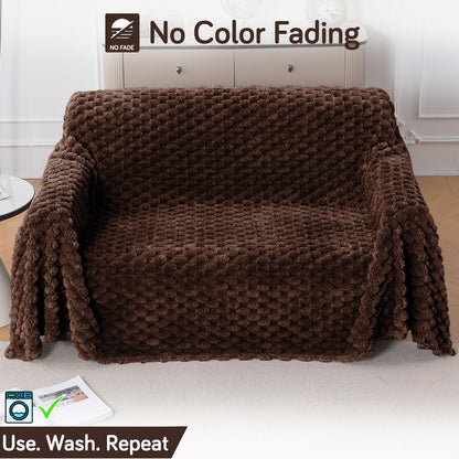 Luxury Rabbit Wool Plush Sofa Fluffy Throw, Dark Chocolate