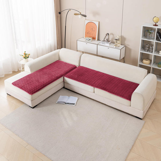 Diamond Plush Premium Quilted L Shape Sofa Cover Seat Mat, Wine