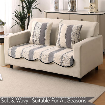 Luxury Wavy Anti Slip Plush Sofa Cover Mat, Pewter Grey