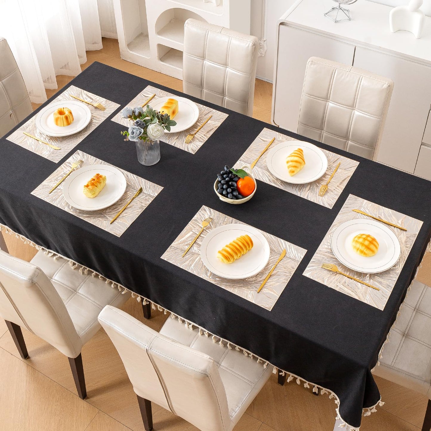 Metallic Glow Mats for Dining Table, Areca Palm Leaves - Champagne Gold