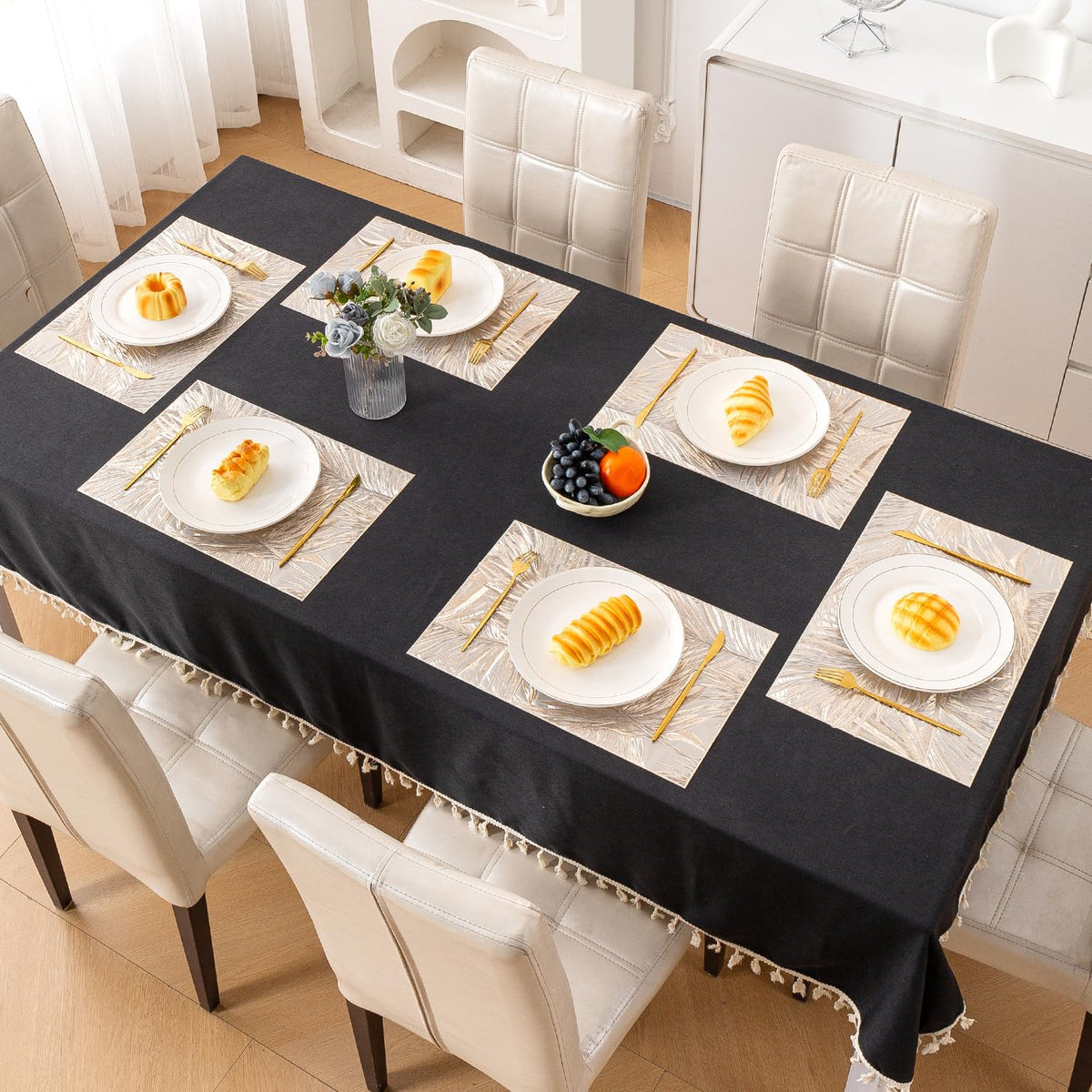 Metallic Glow Mats for Dining Table, Areca Palm Leaves - Champagne Gold