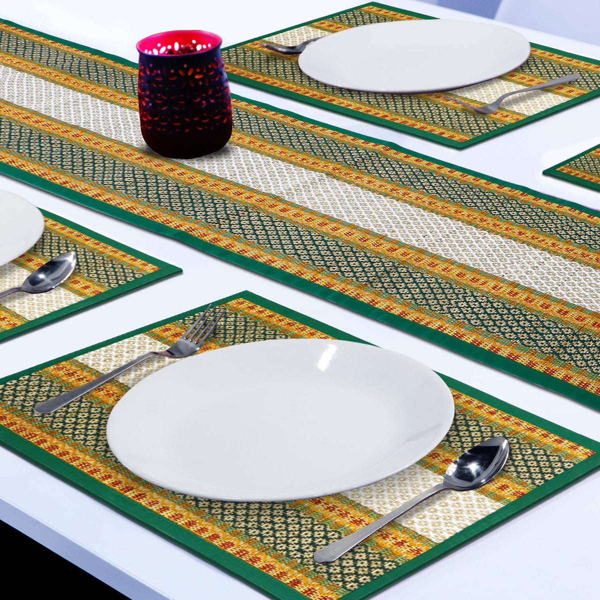 Handmade Madurkathi River Grass Dining Table Mats, Green