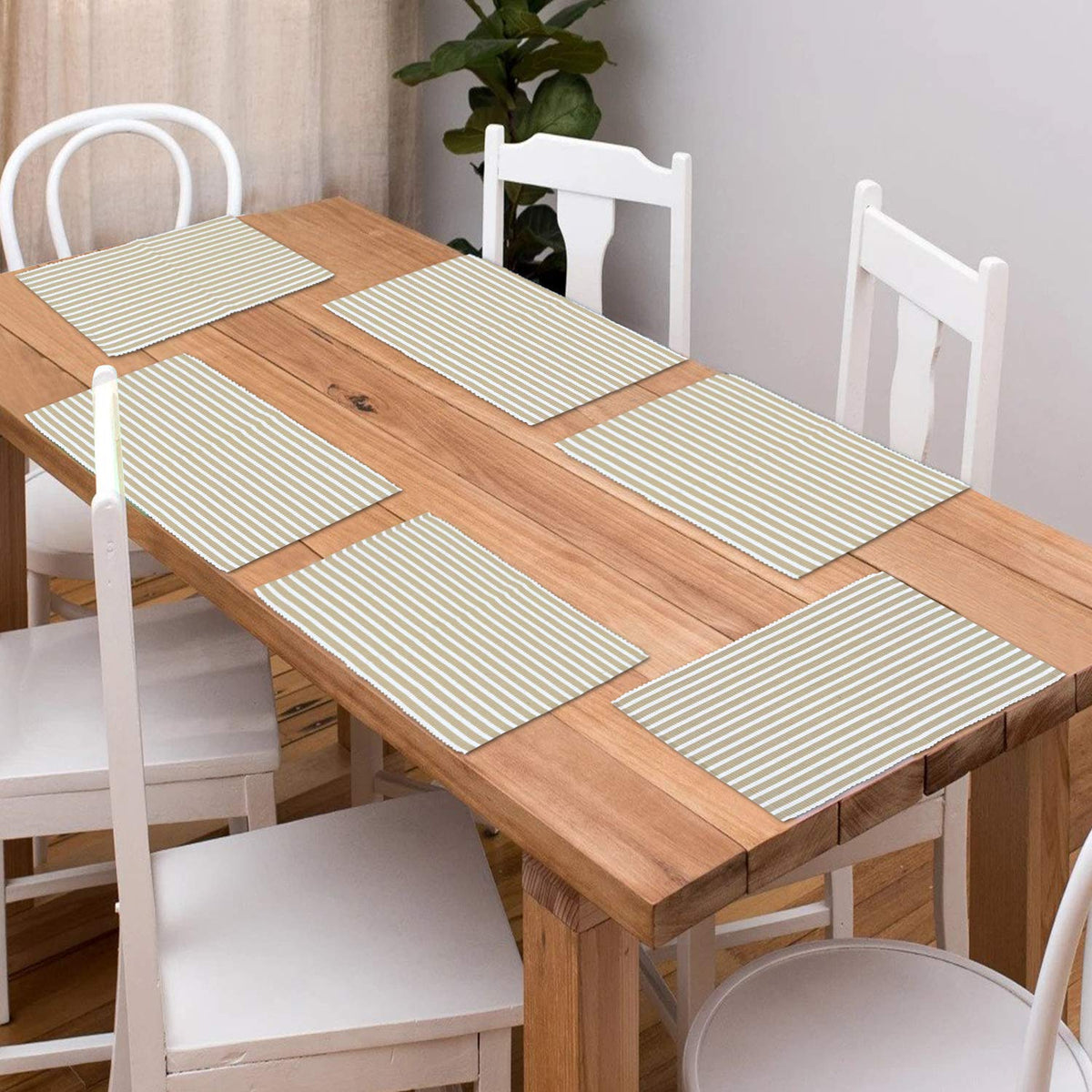 Ribbed Cotton Heat Resistant Dining Table Mat, Brown Striped