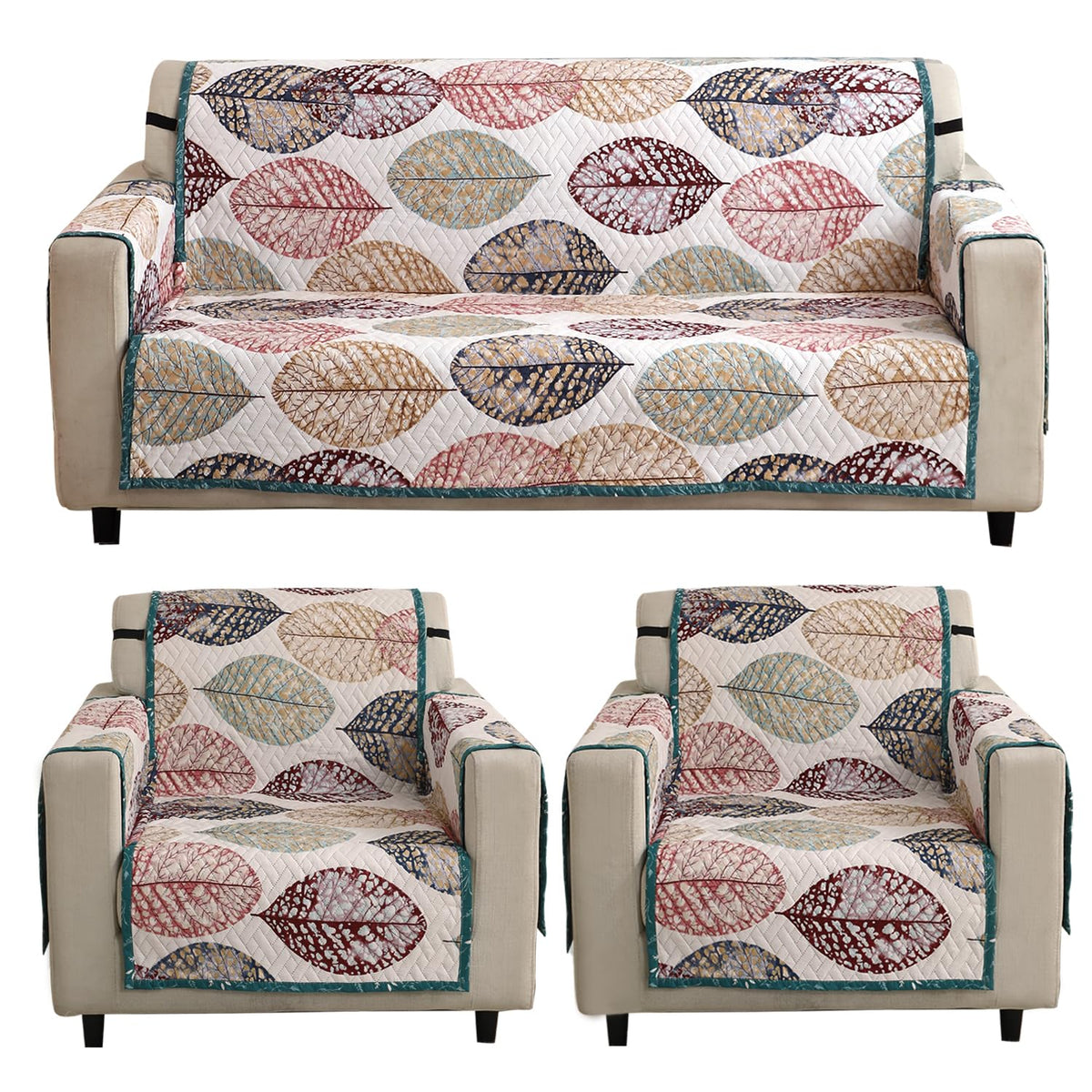 Multicolor Linden Leaf Printed quilted 3 1 1 seater sofa cover