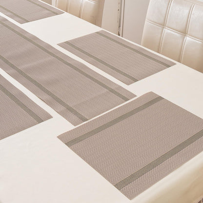 Chevron Stripes PVC Mats for Dining Table - Taupe Brown