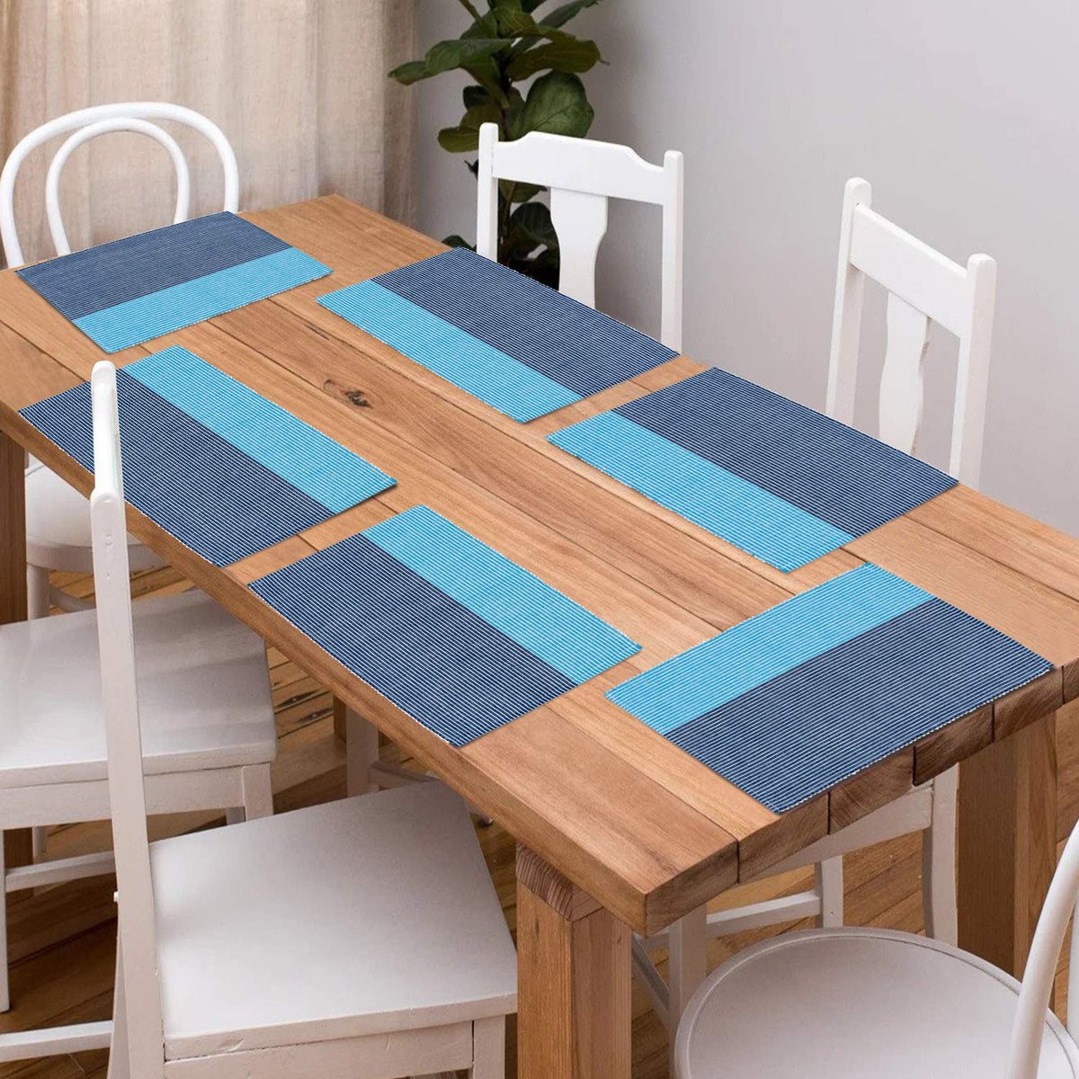 Ribbed Cotton Heat Resistant Dining Table Mat, Sky Blue