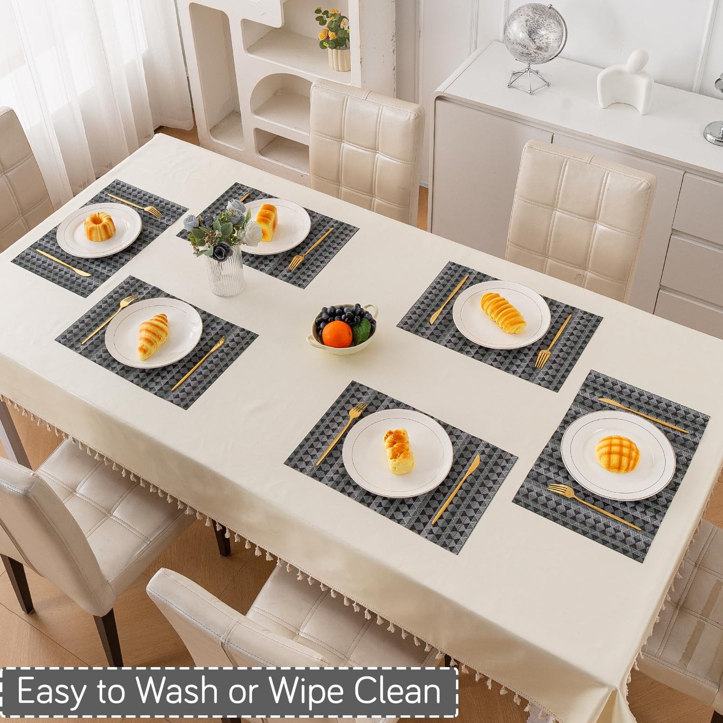 RhombusEcho Washable PVC Mats for Dining Table - Intense Grey