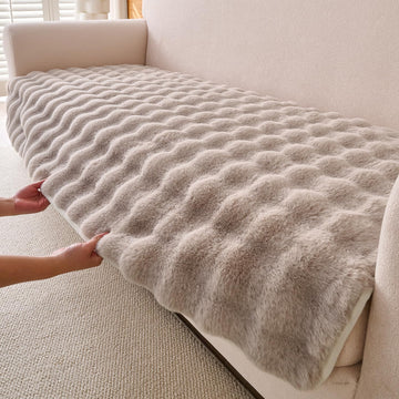 'FurHug' Premium Faux Rabbit Fur Sofa Seat Mats, Latte Brown