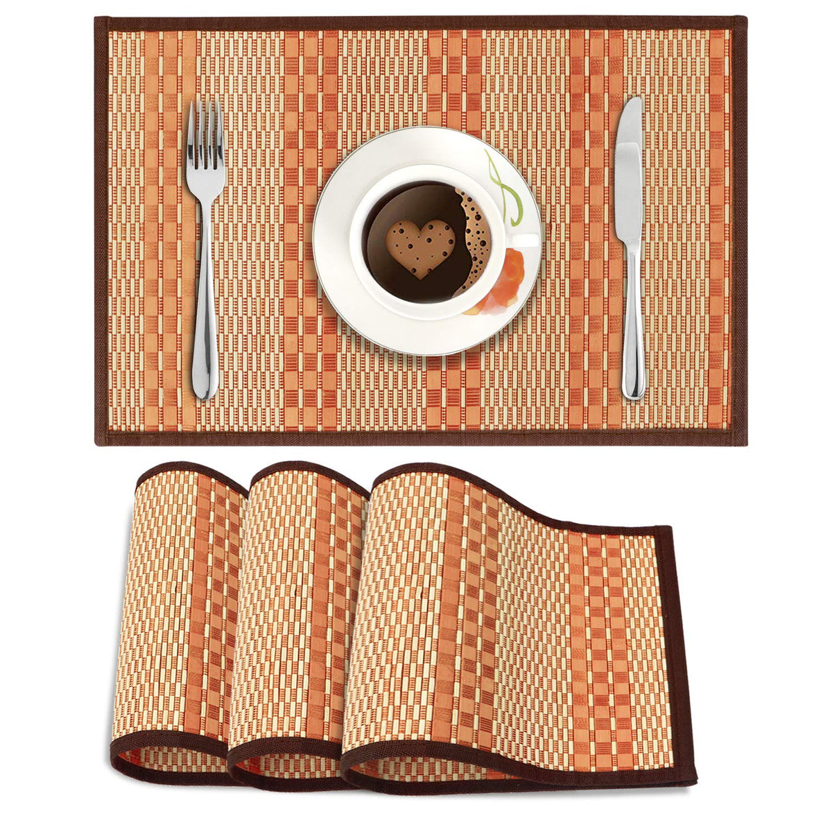 Heat Resistant Bamboo Dinner Mats, Orange