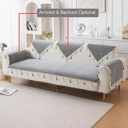 Serenity Tassel Chenille Sofa Cover with Tassel – Glacier Silver