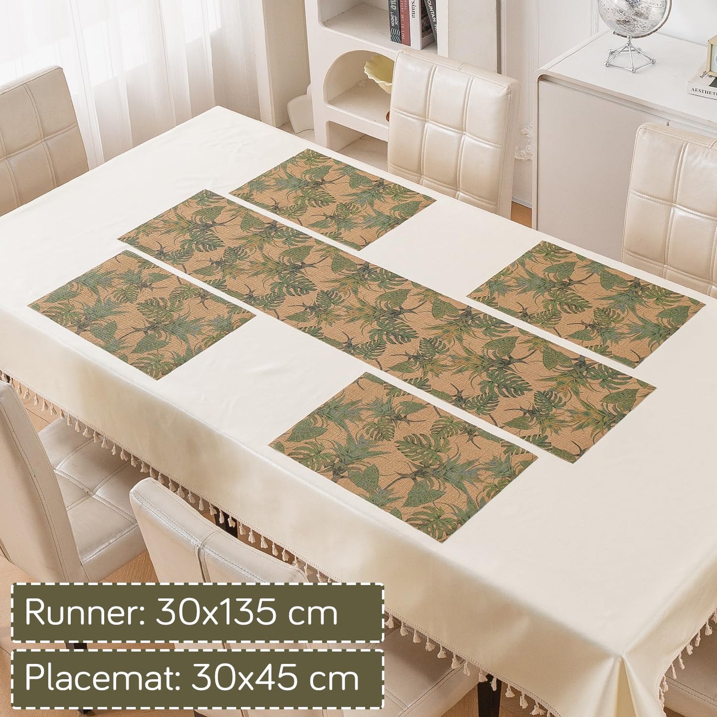 Botanical Tropic PVC Mats for Dining Table - Philodendron Leaves