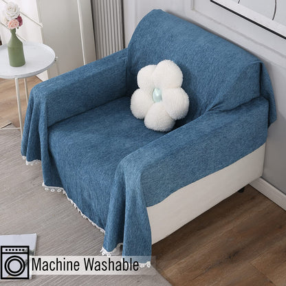 1 Seater elegant Blue colour chenille sofa throw of size 180(D)x180(L) 
