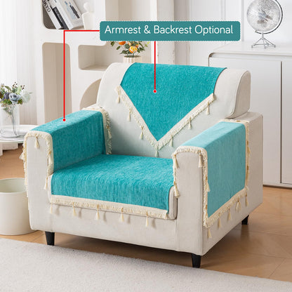 Serenity Tassel Chenille Sofa Cover with Tassel – Ocean Teal