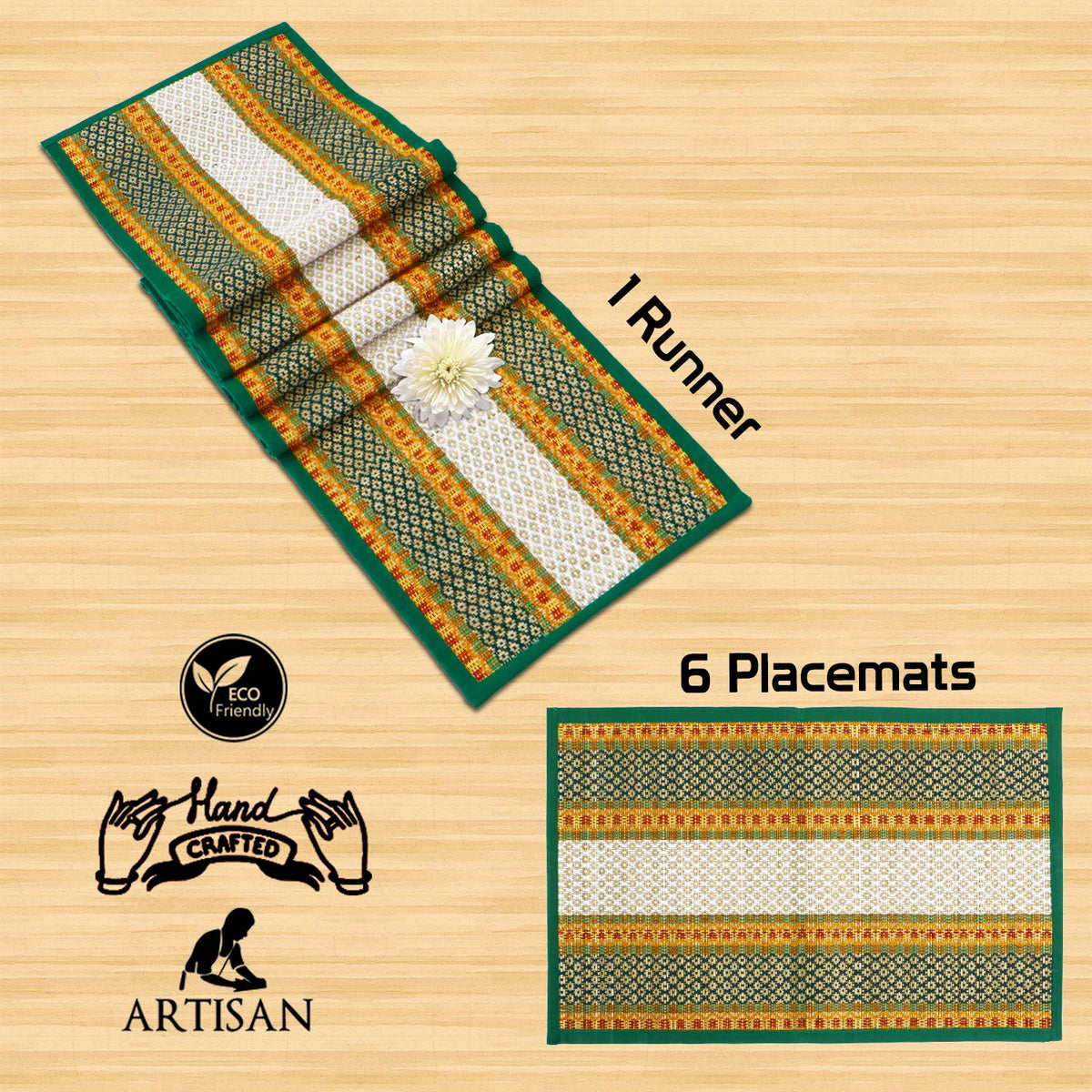 Handmade Madurkathi River Grass Dining Table Mats, Green